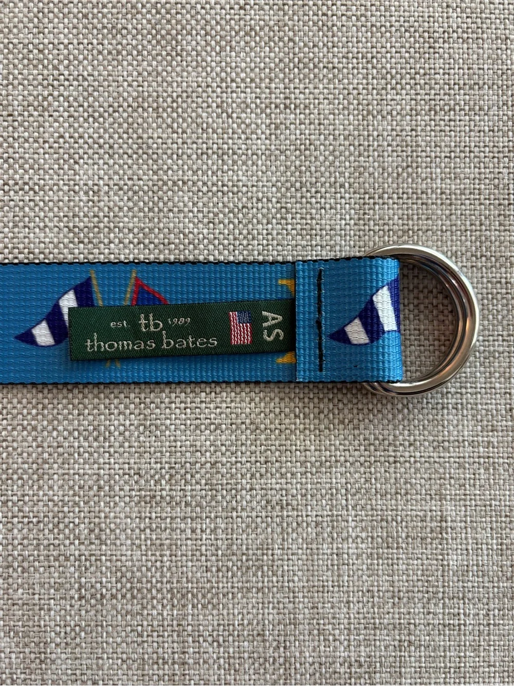 Thomas Bates Nautical D-Ring Web Belt Blue Burgee Flags Made in USA
